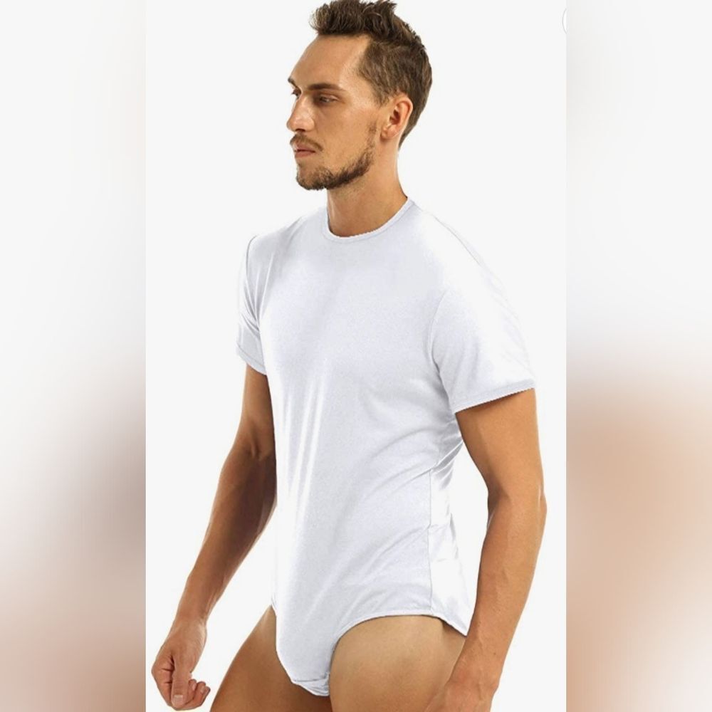 🔥NWT White Onesie Bodysuit Short Sleeve Shirt Men's XLarge